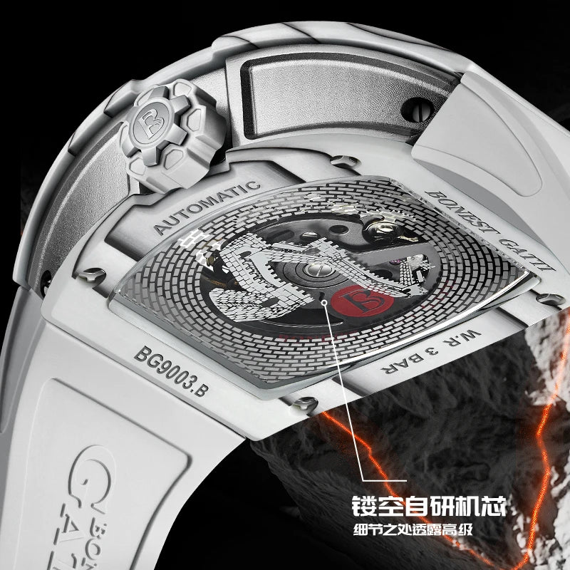 Montre-bracelet à mouvement mécanique BONEST GATTI, boîtier en fibre de carbone, cadran Grande Muraille luminescent, montres pour homme