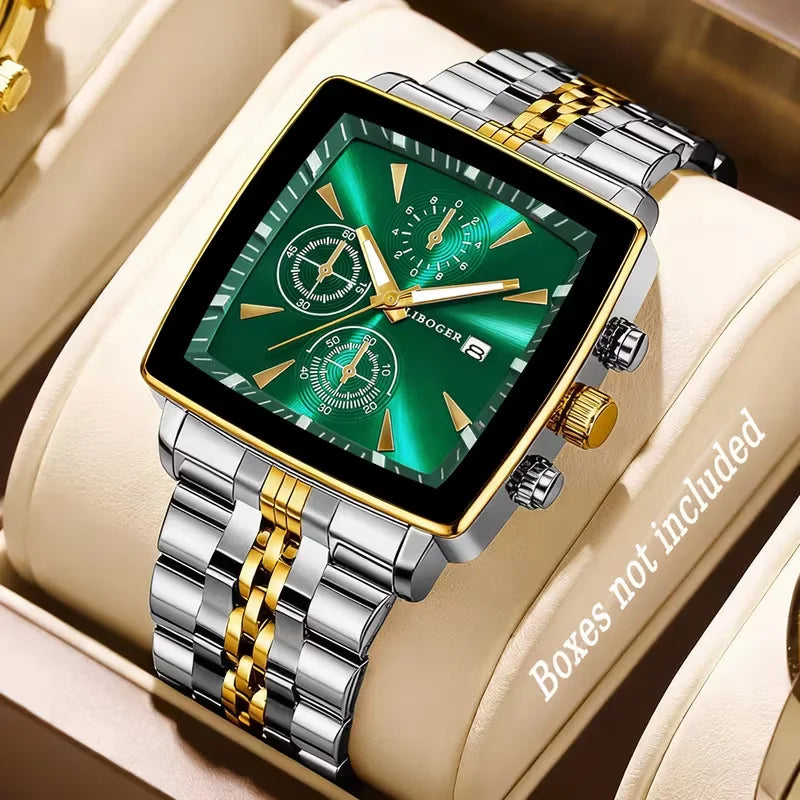 Montre-bracelet à Quartz de Luxe pour Homme avec Cadran Carré, Montre d'affaires à la Mode en Acier Inoxydable avec Calendrier Reloj Hombre (Sans boîte)