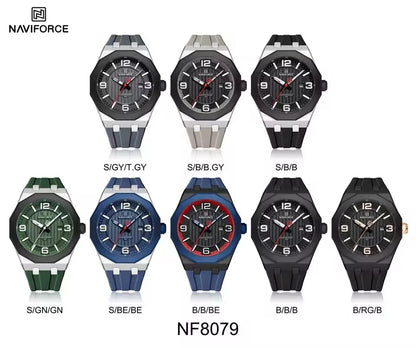 NAVIFORCE 8079 Montre à Quartz Tendance pour Hommes Étanche Veilleuse Calendrier Bracelet en Silicone Montre Décontractée pour Hommes relógios masculino