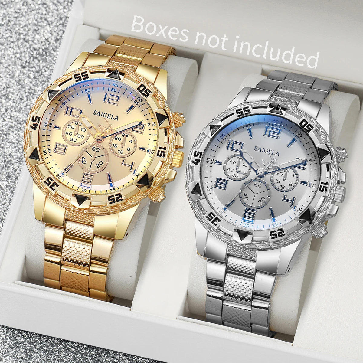 Lot de 2 montres d'affaires pour hommes, à la mode, avec cadran arabe et bracelet en acier, ensemble de montres à quartz pour hommes (sans boîte)