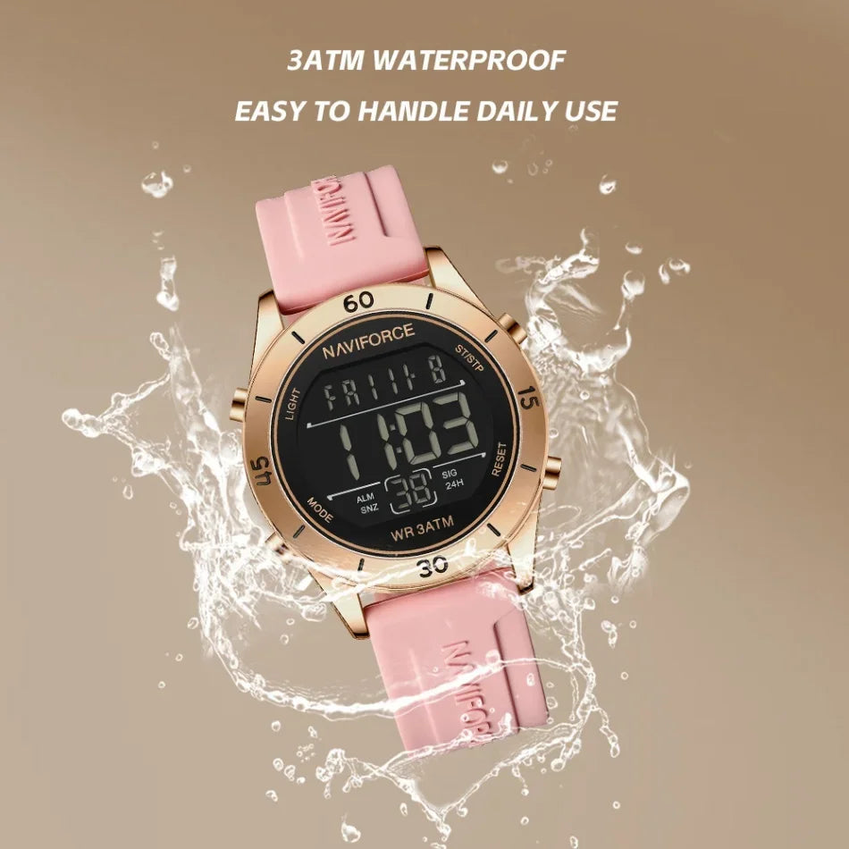 NAVIFORCE NF5054 Montre Sport Étanche LCD Numérique Jour et Date Bracelet Silicone Électronique