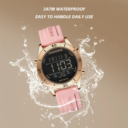 NAVIFORCE NF5054 Montre Sport Étanche LCD Numérique Jour et Date Bracelet Silicone Électronique