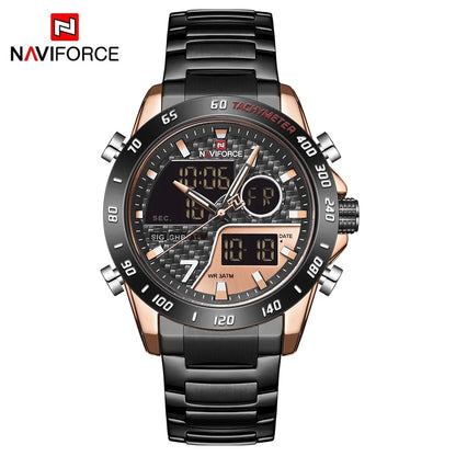 Montres numériques NAVIFORCE pour hommes Montres-bracelets de sport de luxe en acier inoxydable à quartz Étanche militaire Lumineuse pour homme