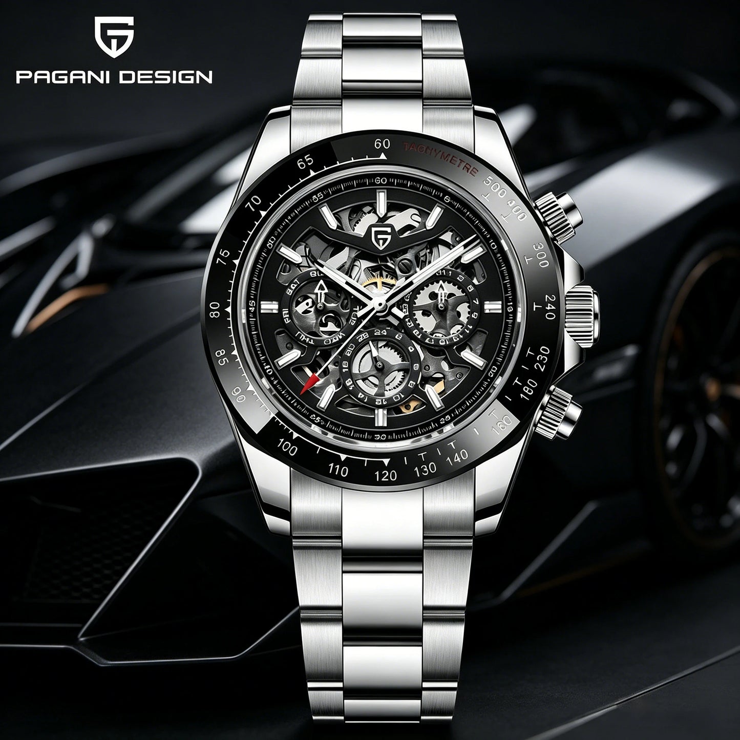 PAGANI DESIGN Montre Automatique Mécanique Homme Acier Inoxydable Étanche Sport 10 Bar Montre Décontractée de Luxe pour Hommes Reloj Hombre