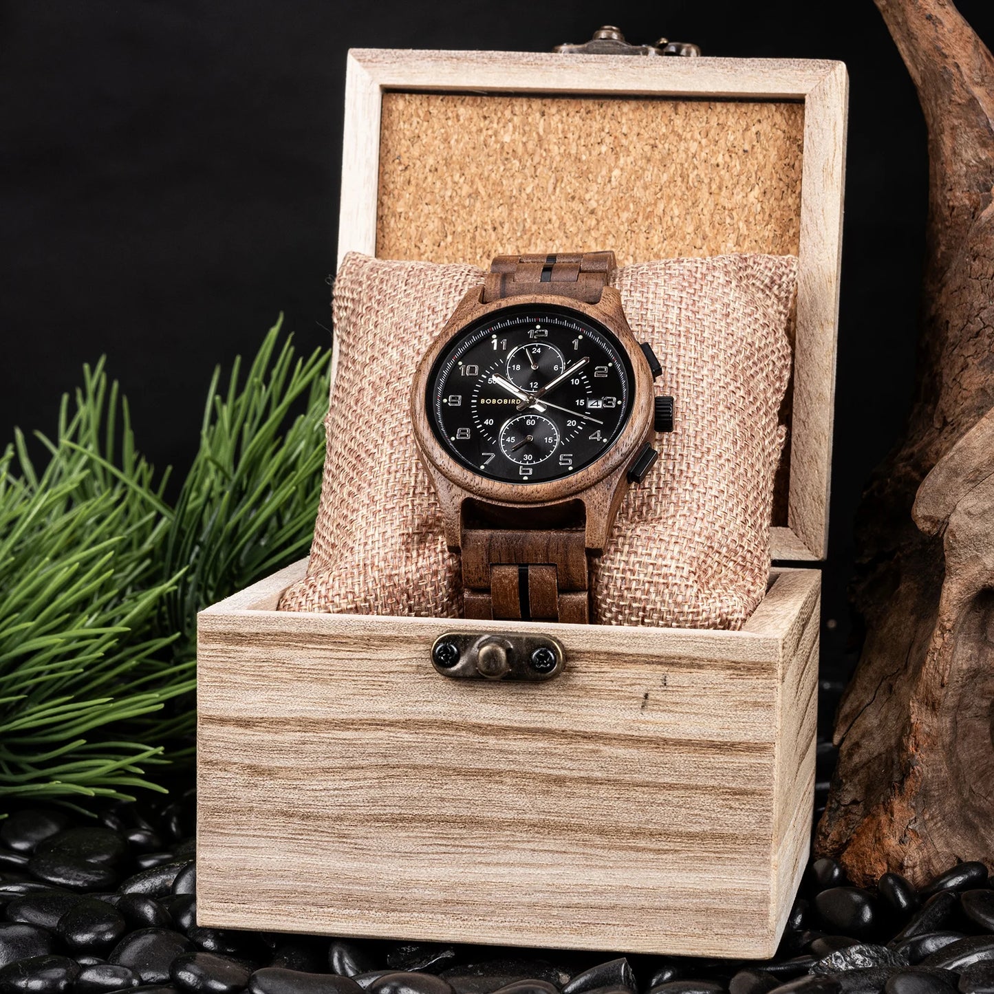 Montre en bois BOBO BIRD pour homme, Montre-bracelet vintage faite à la main, Nouvelle montre en quartz en bois élégante, Montre en bois naturelle unique et personnalisée