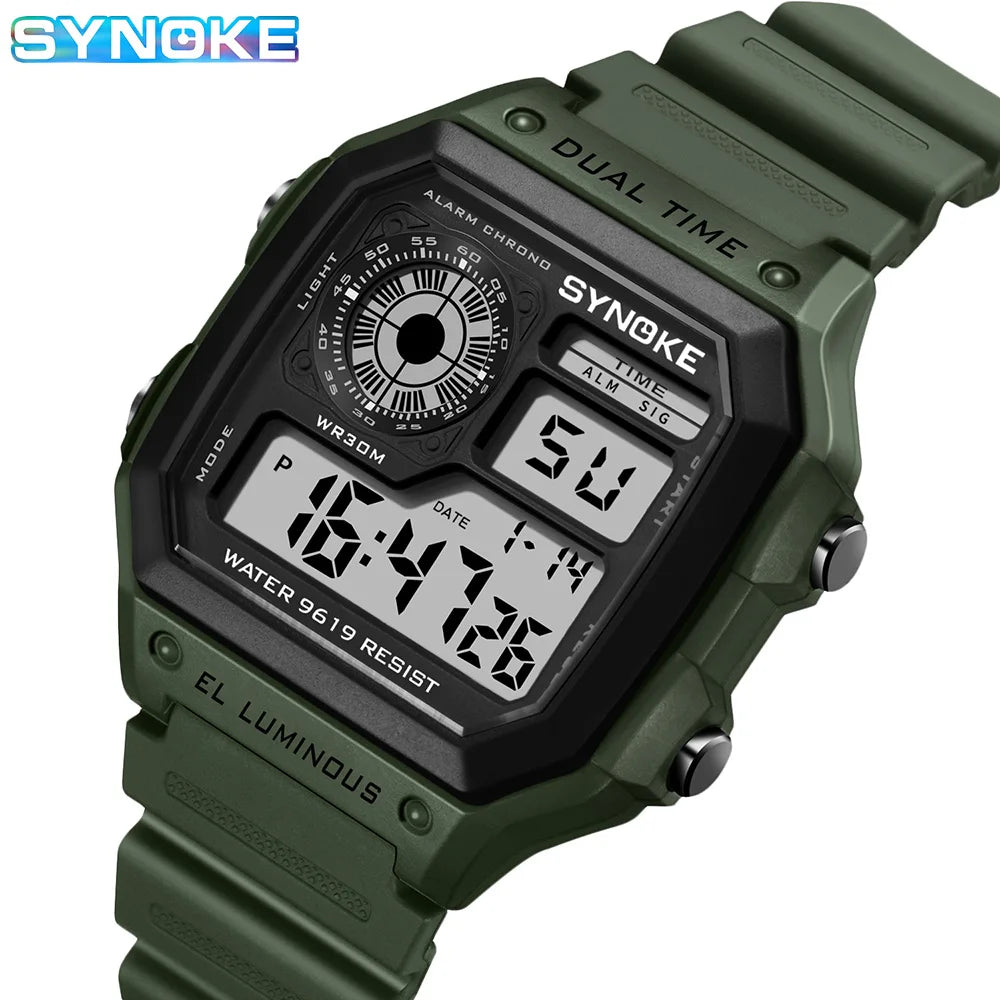 Montres numériques Hommes Sports Lumineuses Multifonction Étanche Femmes Montre-bracelet Extérieur et Course Étudiant Sept Lumières Synoke