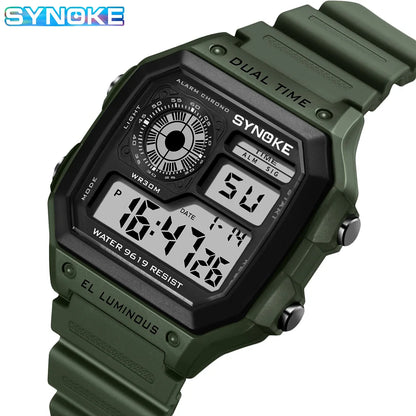 Montres numériques Hommes Sports Lumineuses Multifonction Étanche Femmes Montre-bracelet Extérieur et Course Étudiant Sept Lumières Synoke