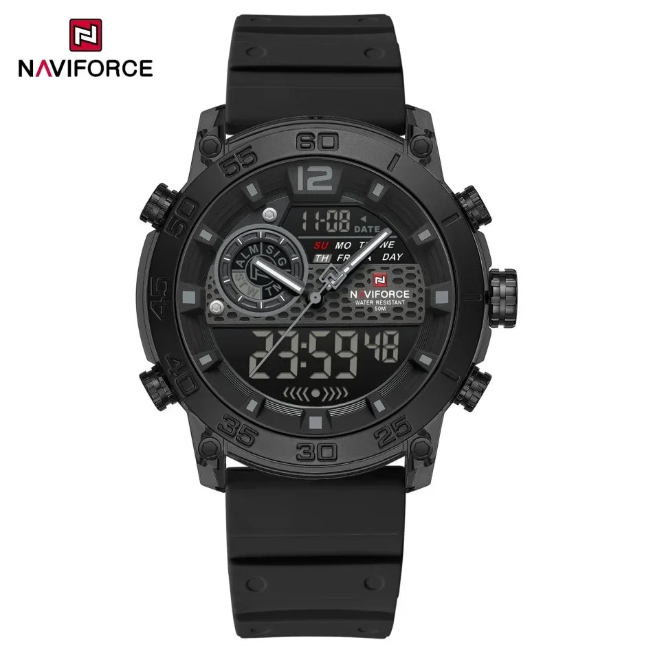 NAVIFORCE Nouvelle Montre-bracelet de Sport Multifonctionnelle pour Hommes, Légère, à Quartz, avec Chronomètre, Double Affichage de l'Heure et Lumière Nocturne, pour Garçons