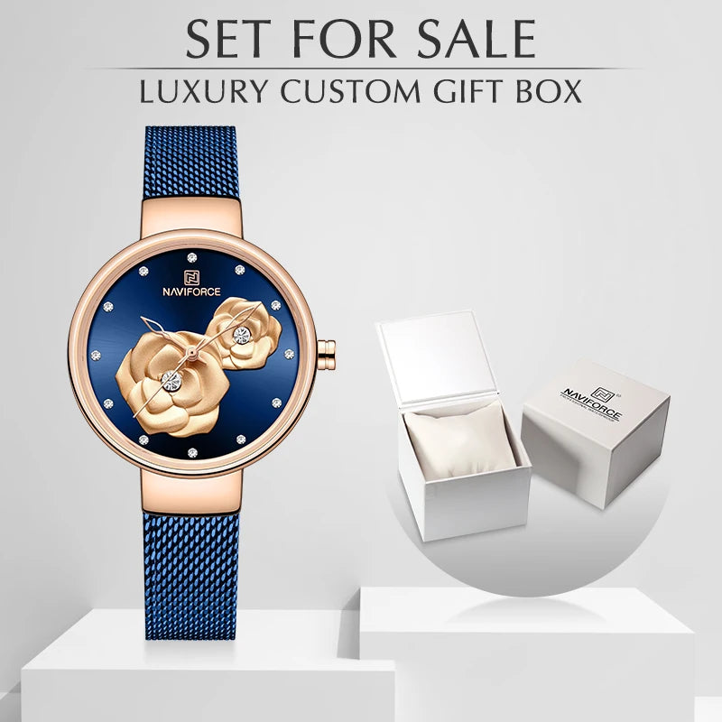 NAVIFORCE – Coffret montre de luxe avec bracelet en maille d'acier, montre créative pour femme