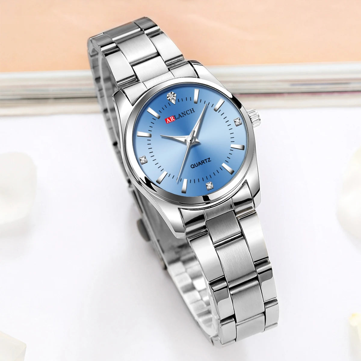 Montre de luxe pour femme 29mm à la mode en acier inoxydable avec strass rose minimaliste, horloge pour fille, montres-bracelets de voyage pour femme