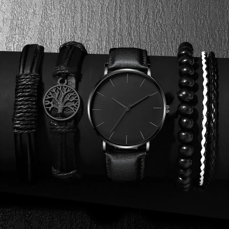 Set de 5 montres de sport pour hommes, montres-bracelets à quartz d'affaires, bracelet en cuir de luxe, montres décontractées pour hommes