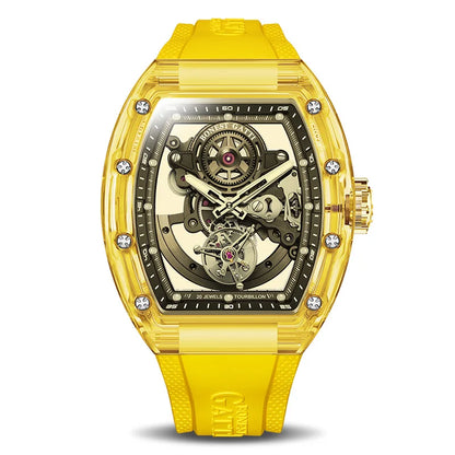 ChronoState BONEST GATTI Tourbillon – Montre Squelette Automatique en Cristal | Bracelet en Caoutchouc Lumineux Saphir