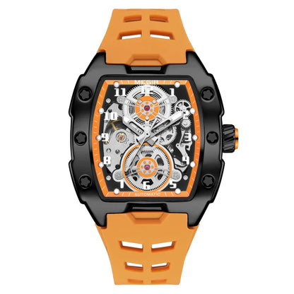 MEGIR Montre Homme Sport Tendance Boîtier Alliage Mécanique Étanche Bracelet Silicone Cadran Tonneau Aiguilles Lumineuses Montres-bracelets Homme