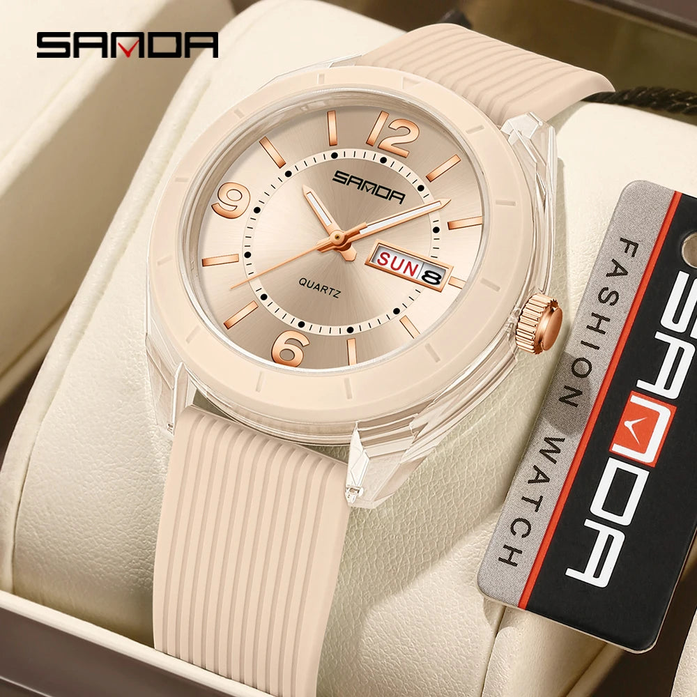 SANDA Quartz Watch for Women Waterproof Auto Date Week Elegant Luxury Ladies Wristwatch Waterproof Analog Women's Watches