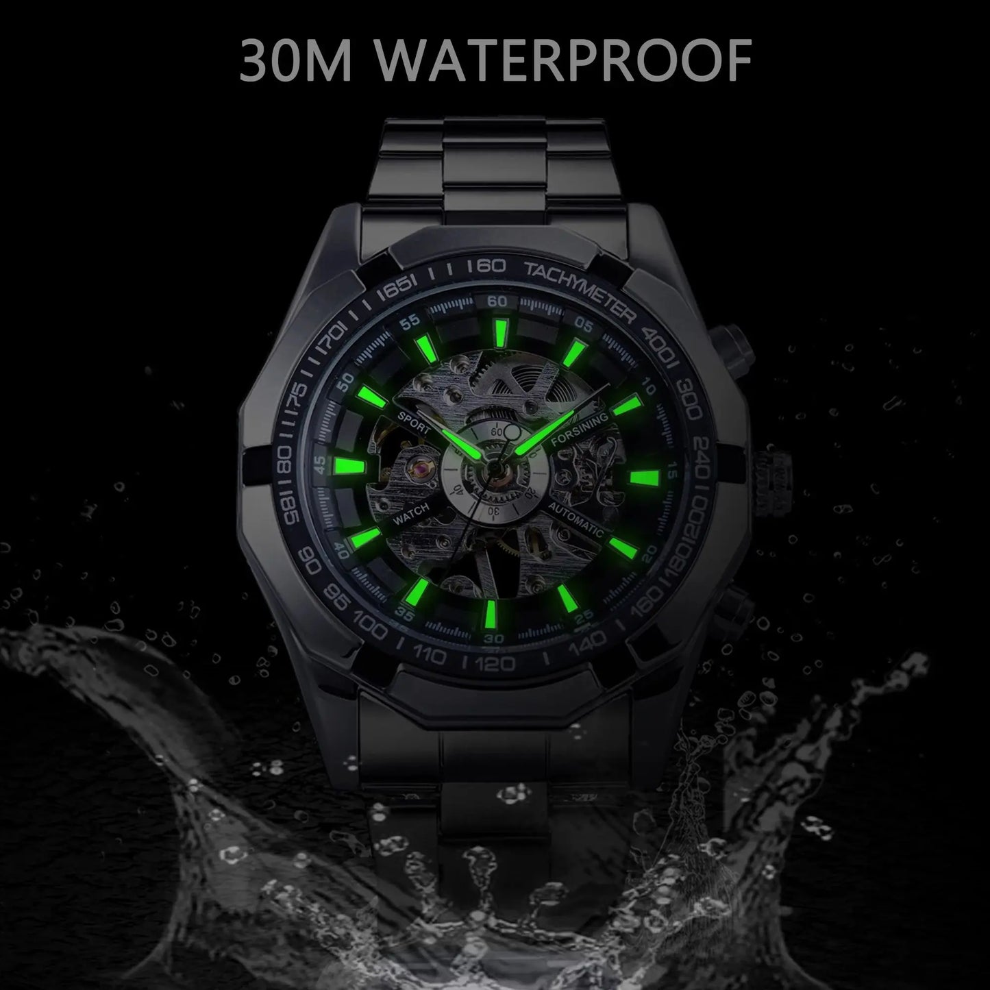 Forsining 2025 Montres Homme Squelette en Acier Inoxydable Étanche Marque de Luxe Transparente Mécanique Sport Montres-bracelets pour Hommes