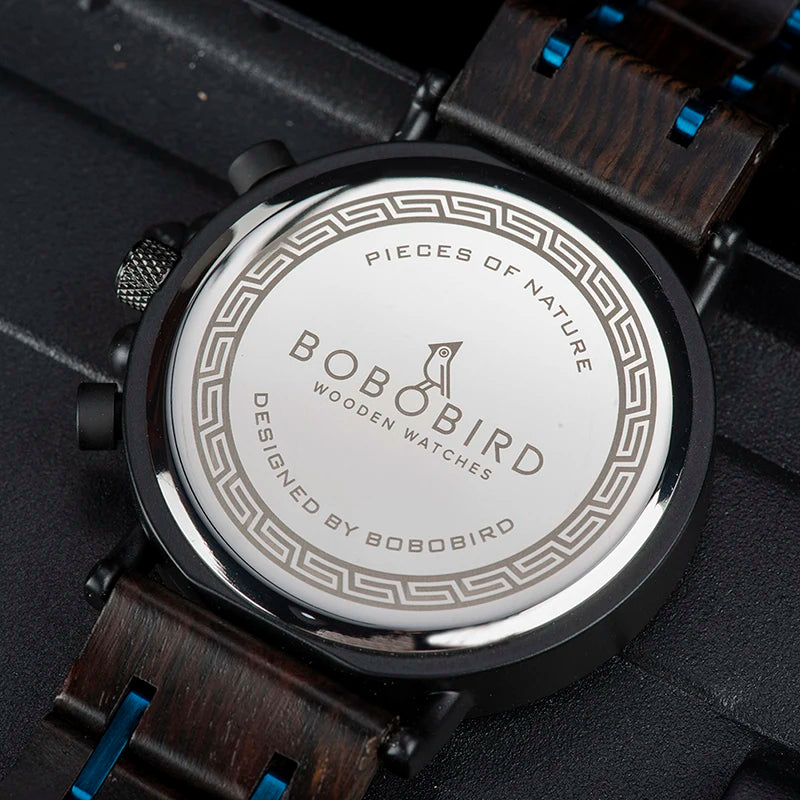 Montre en Bois de Luxe Marque Homme BOBO BIRD relogio masculino Chronographe Militaire reloj madera Cadeau pour Père Fils Mari
