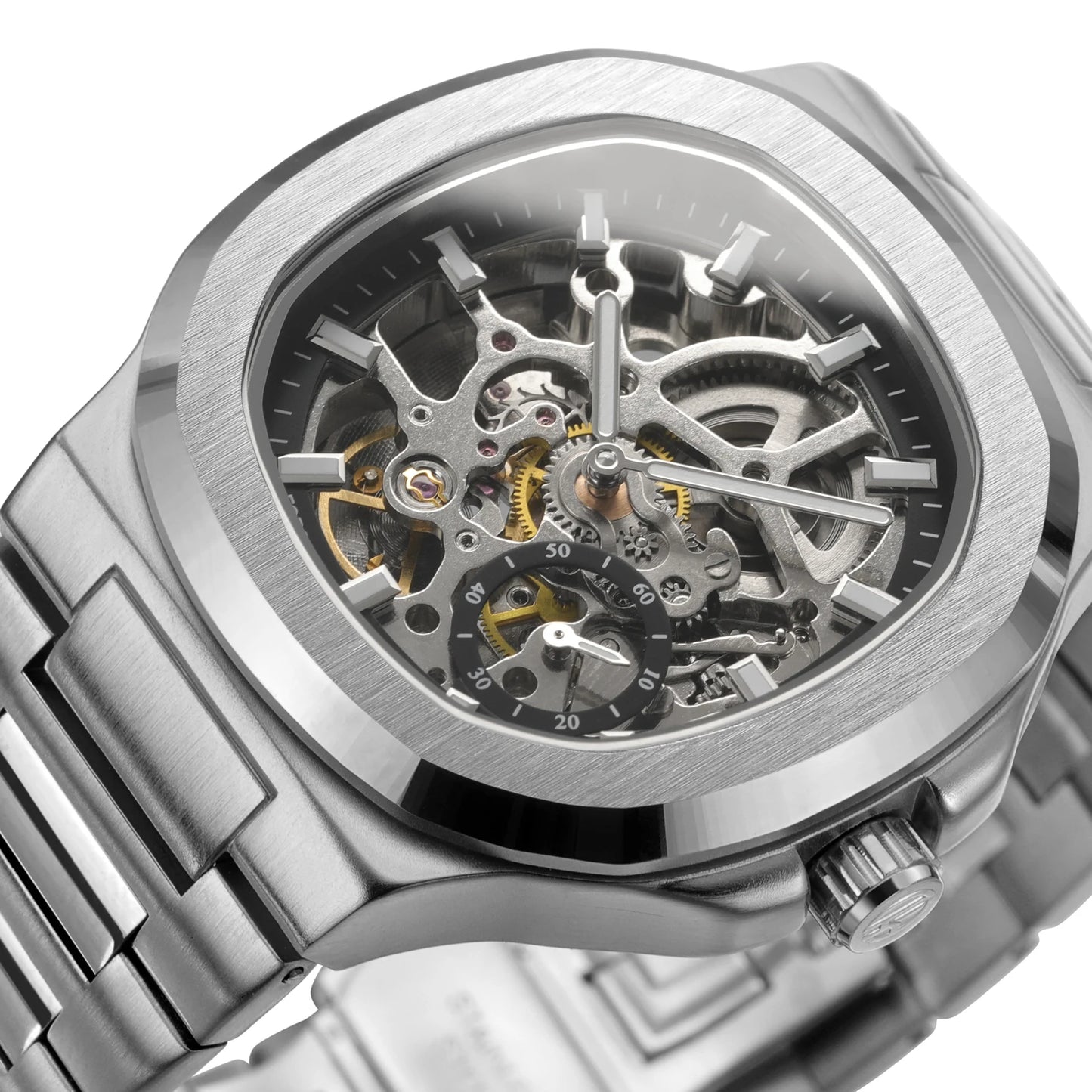 Forsining Fashion Skeleton Automatic Watch for Men Small Dials Luminous Hands Stainless Steel Strap Business Casual Mens Watches