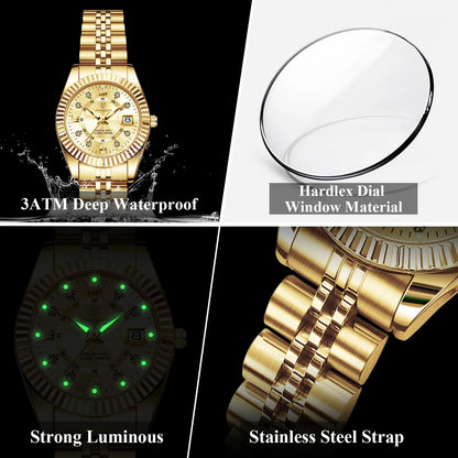 POEDAGAR Montre-bracelet de mode pour femmes Étanche Lumineuse Date Montres élégantes pour dames Montre à quartz en acier inoxydable pour femmes Reloj