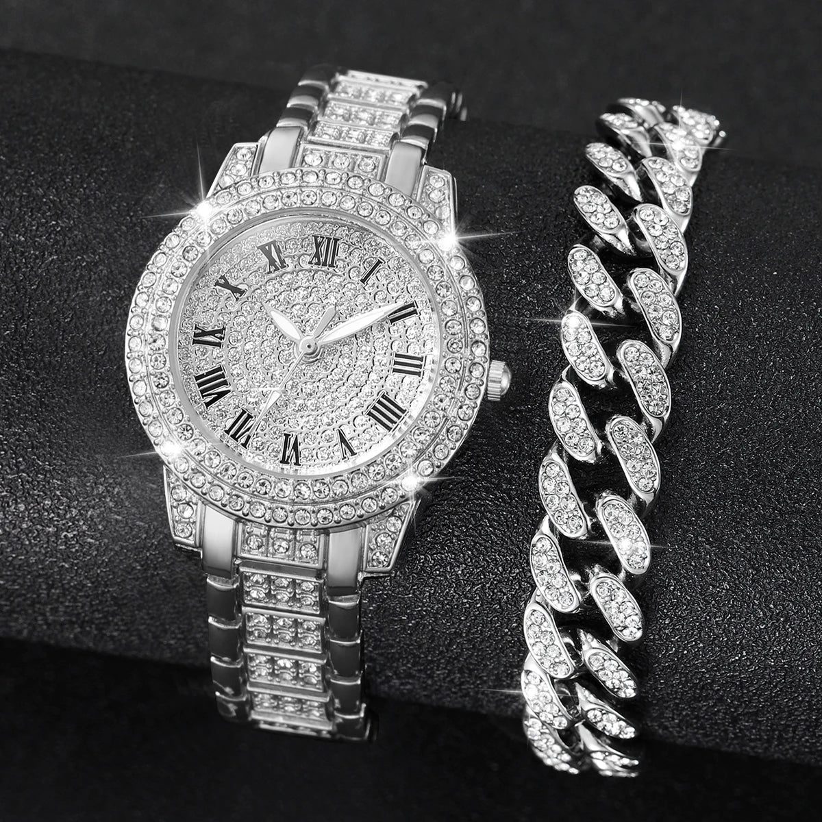 2 montres tendance avec diamants pour femme, montres-bracelets de luxe en or avec strass, Relogio Feminino