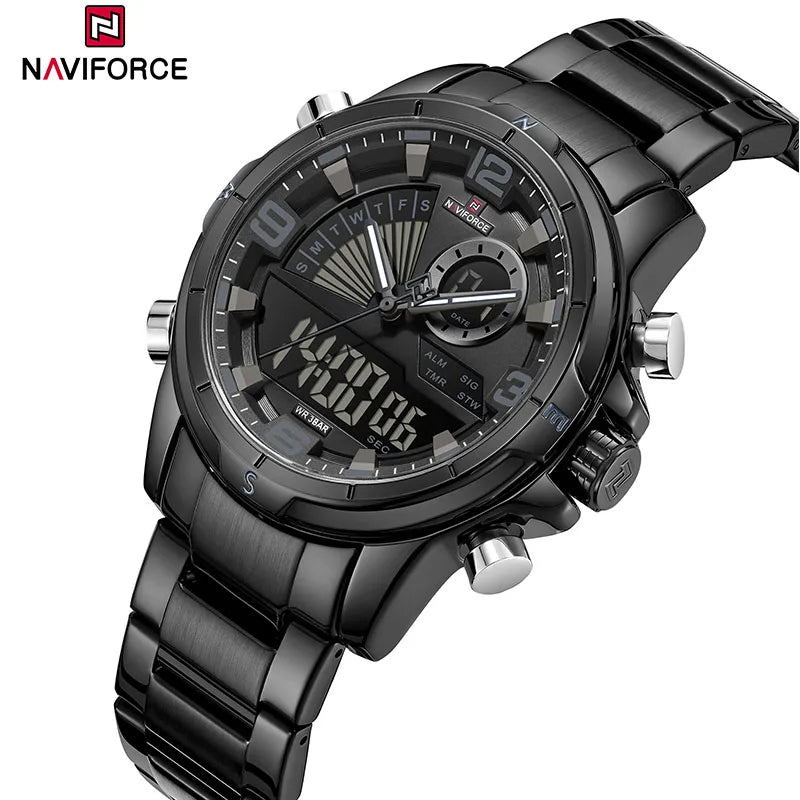 NAVIFORCE Montres de Luxe Militaires pour Hommes Chronographe Mode Alarme Montres-bracelets à Quartz pour Hommes Sports Calendrier Mensuel Étanche Cadeau