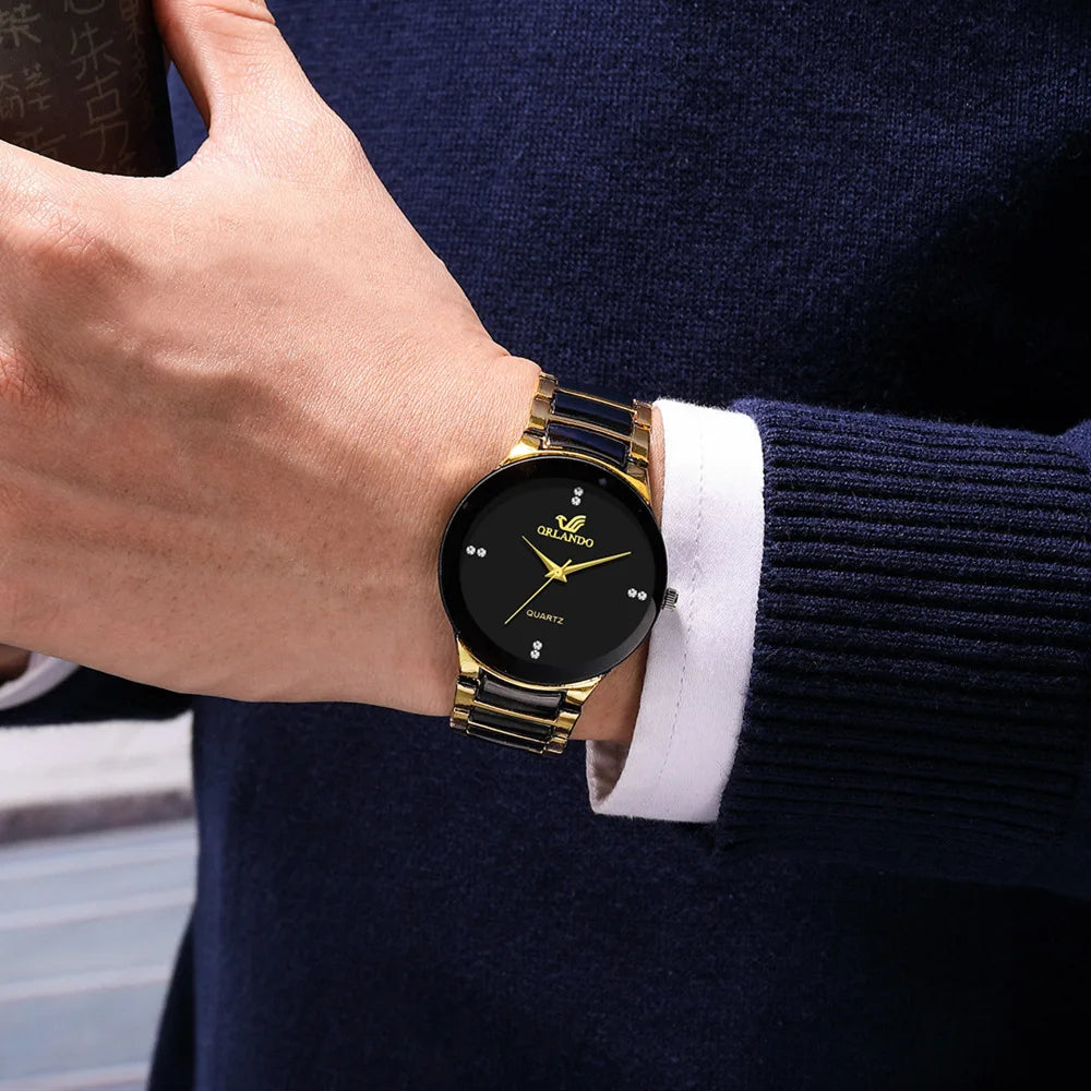 ORLANDO Montres Homme Luxe Nouvel Arrivé Or Noir Cool Quartz Acier Montre-bracelet Exquis Masculino Relogio Horloge Tendance