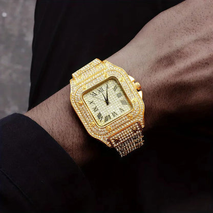 Montres de luxe en diamant pour hommes et femmes, montre en or, montre-bracelet pour dames, montres de luxe en strass, montres-bracelets unisexes, horloge féminine 2024 Nouveau