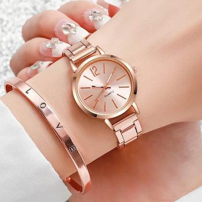 Ensemble 2 Pièces Montre Femme Luxe Tendance Bracelet Fin Doré Montre pour Bracelet Montre Femme Montre-bracelet Féminine Horloge Femme