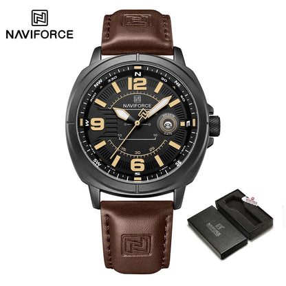 Montres à quartz de mode NAVIFORCE pour hommes, étanches 3ATM, affichage lumineux, cadran boussole classique, bracelet respirant en PU