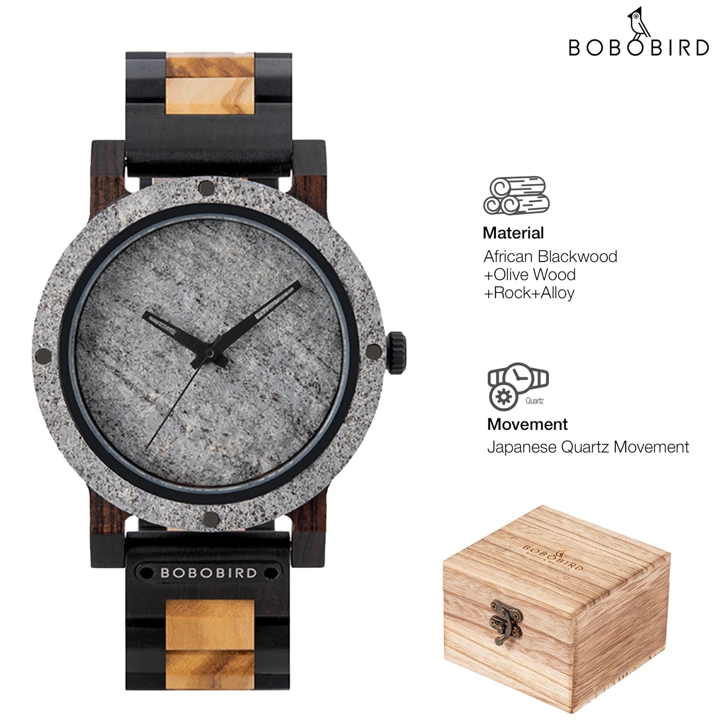 Montre en pierre BOBO BIRD pour hommes Relogio Masculino 2022 Nouvelle montre-bracelet en bois pour hommes Cadeau de Noël personnalisé Dropshipping