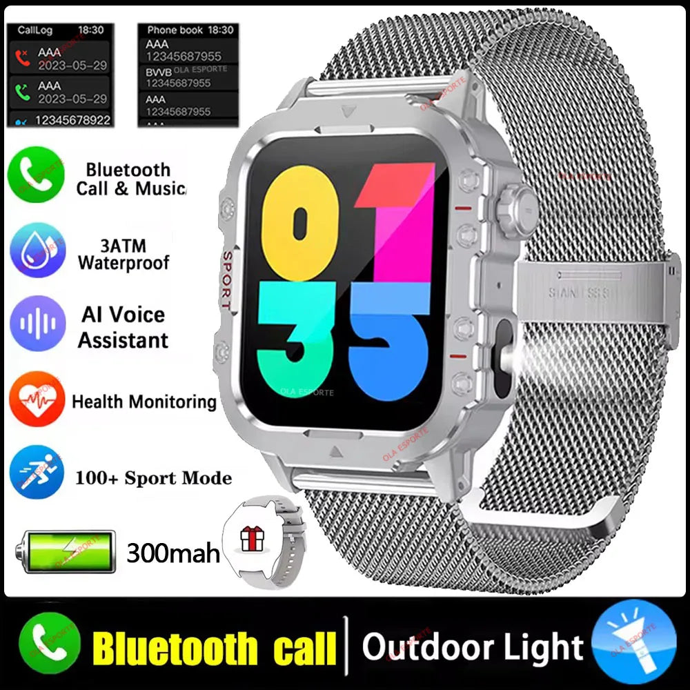 2026 Military Outdoor Smart Watch Men's GPS Flashlight Bluetooth Call 2.01" AMOLED Screen 3ATM Waterproof Sports Smartwatch Hw12