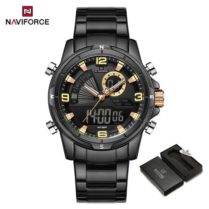 NAVIFORCE Montres de Luxe Militaires pour Hommes Chronographe Mode Alarme Montres-bracelets à Quartz pour Hommes Sports Calendrier Mensuel Étanche Cadeau
