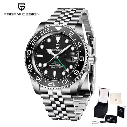 PAGANI DESIGN PD-1662 Luxury GMT Men Mechanical Wristwatch Sapphire Glass Stainless Steel 100M Waterproof Automatic Watches