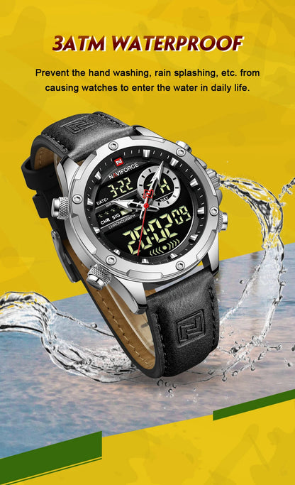 Naviforce Montres Originales pour Hommes 2025 Montre-Bracelet de Luxe Sportive Étanche à Bracelet Corium pour Hommes avec Calendrier Double Affichage