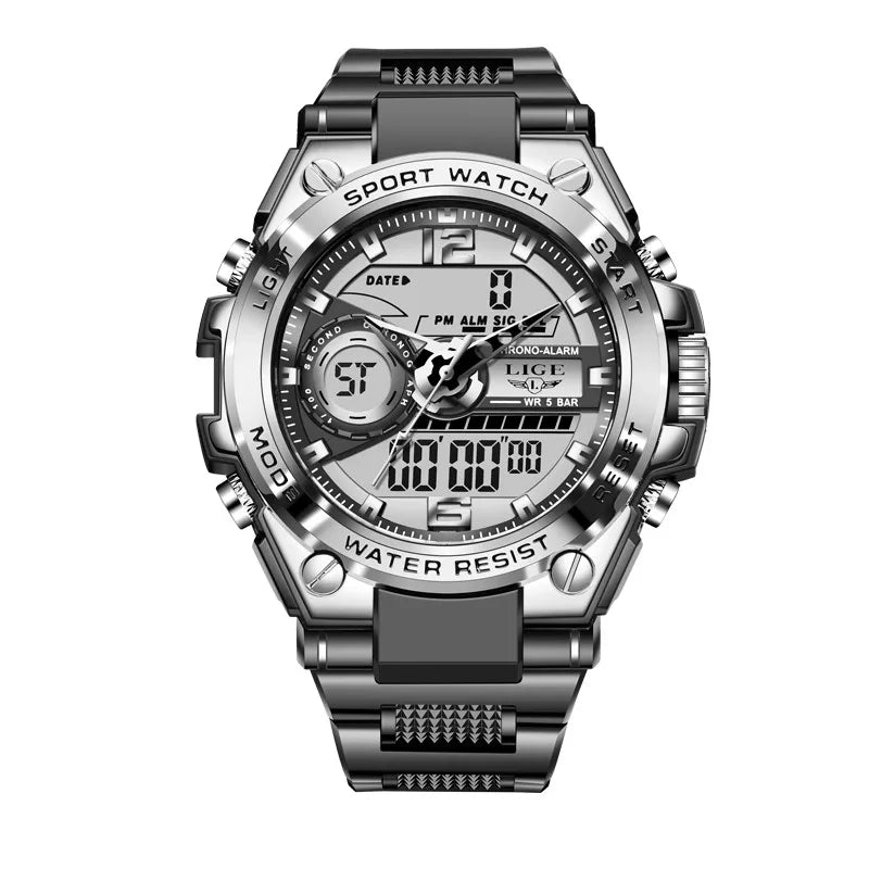 LIGE Digital Military LED Chronograph Watch 50m 24cm