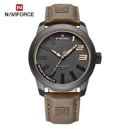 NAVIFORCE – Montre de sport homme de luxe de marque, montre-bracelet décontractée à quartz, étanche, en cuir analogique avec date