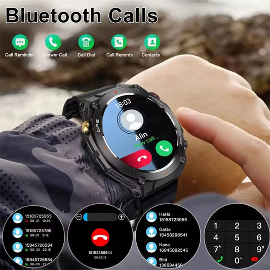 2026 New Military Outdoor Sports Smart Watch Men P68 Waterproof Built-in GPS Compass 650mAh Battery Bluetooth Call Smar twatch