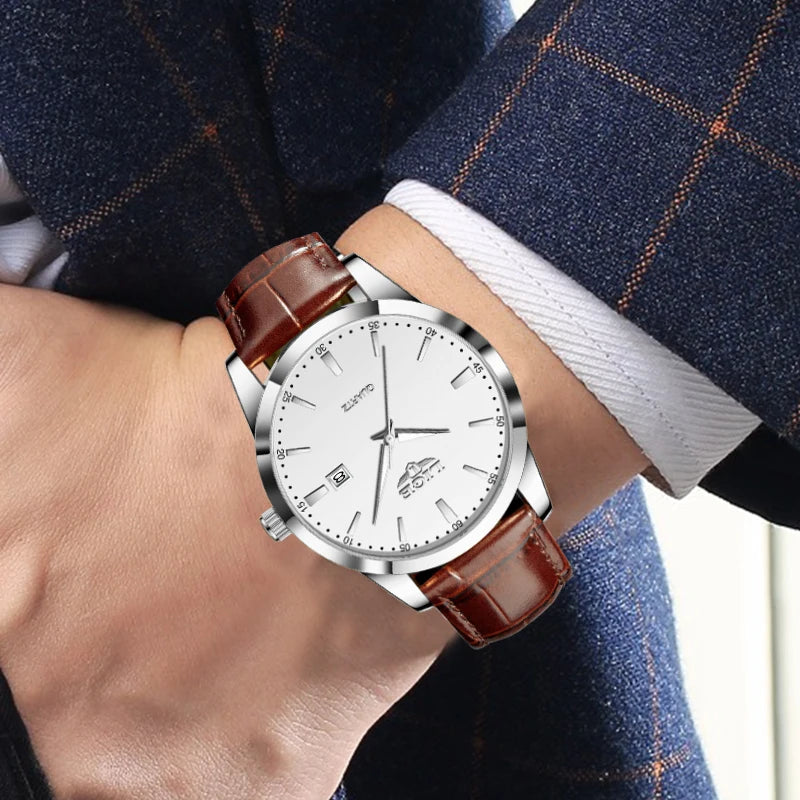 Montre LIGE Bracelet en cuir Mode Montres Homme Quartz Militaire Montres-bracelets