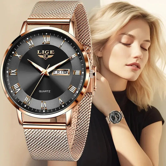 ChronoState LIGE 2024 – Luxury Women’s Bracelet Watch | Waterproof Creative Steel Quartz Watch