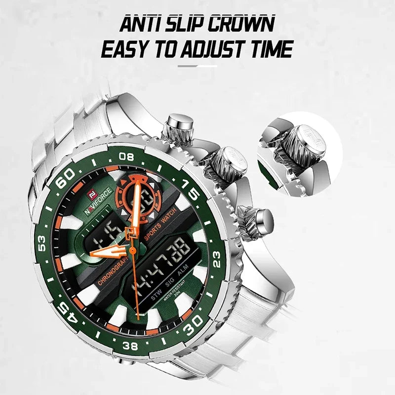 Montres Originales NAVIFORCE pour Hommes Montre-Bracelet Sport Analogique Numérique à Quartz Homme Militaire Lumineuse Étanche en Acier avec Réveil