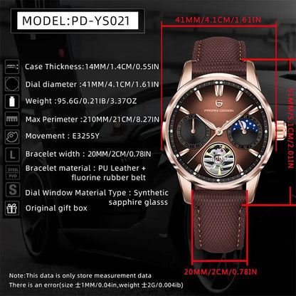 Montre de luxe automatique ChronoState YS021 Imperial Tourbillon avec bracelet en cuir