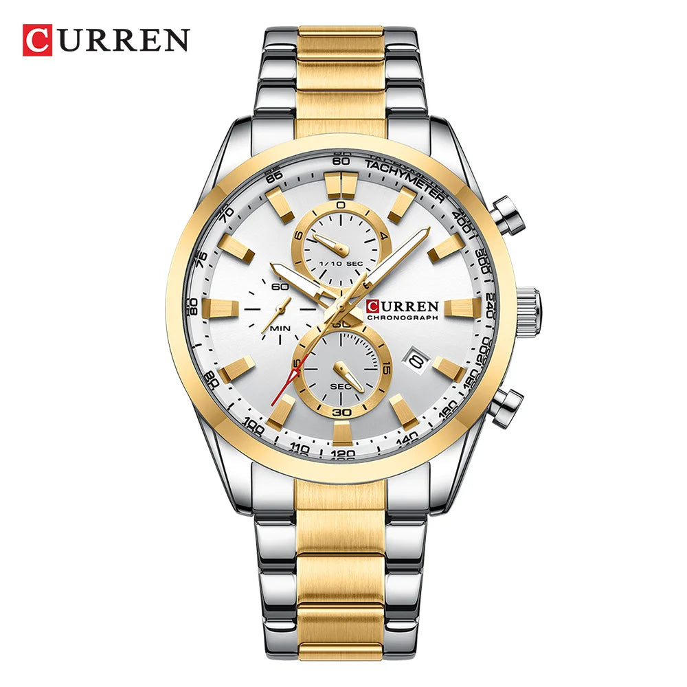 CURREN Montre Sport Chrono à Quartz pour Homme - Bracelet en Acier Inoxydable et Cadran Multifonction
