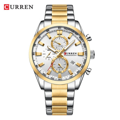 CURREN Montre Sport Chrono à Quartz pour Homme - Bracelet en Acier Inoxydable et Cadran Multifonction