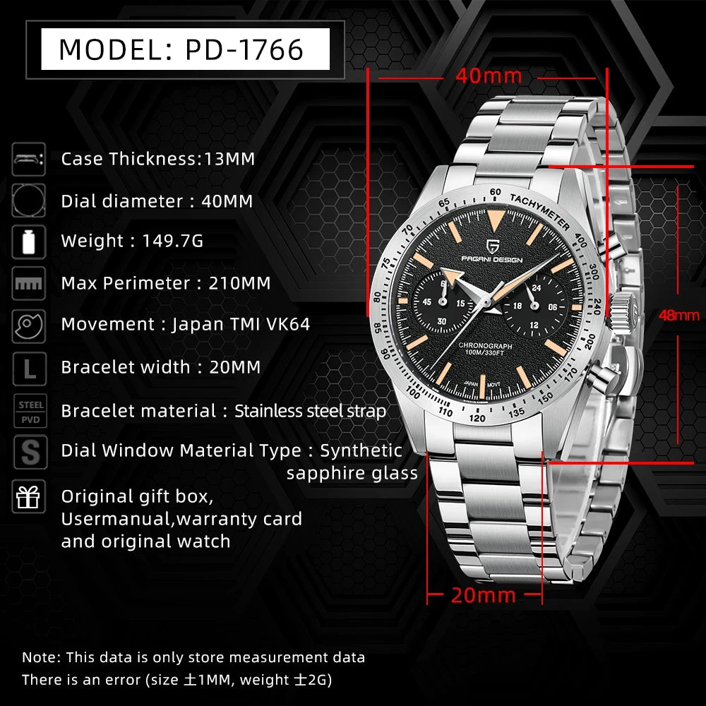 2026 Nouvelle montre homme rétro PAGANI DESIGN Montre à quartz phase de lune pour homme Chronographe sport de vitesse saphir AR VK64 Horloge Reloj Hombre