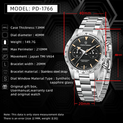 2026 Nouvelle montre homme rétro PAGANI DESIGN Montre à quartz phase de lune pour homme Chronographe sport de vitesse saphir AR VK64 Horloge Reloj Hombre