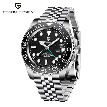 PAGANI DESIGN PD-1662 Luxury GMT Men Mechanical Wristwatch Sapphire Glass Stainless Steel 100M Waterproof Automatic Watches