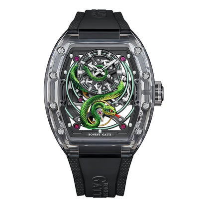 BONEST GATTI 6004 Montre Homme Automatique Tonneau Montre-Bracelet Mécanique Boîtier Acrylique Saphir Lumineux Cadran Serpent Montres Pour Hommes