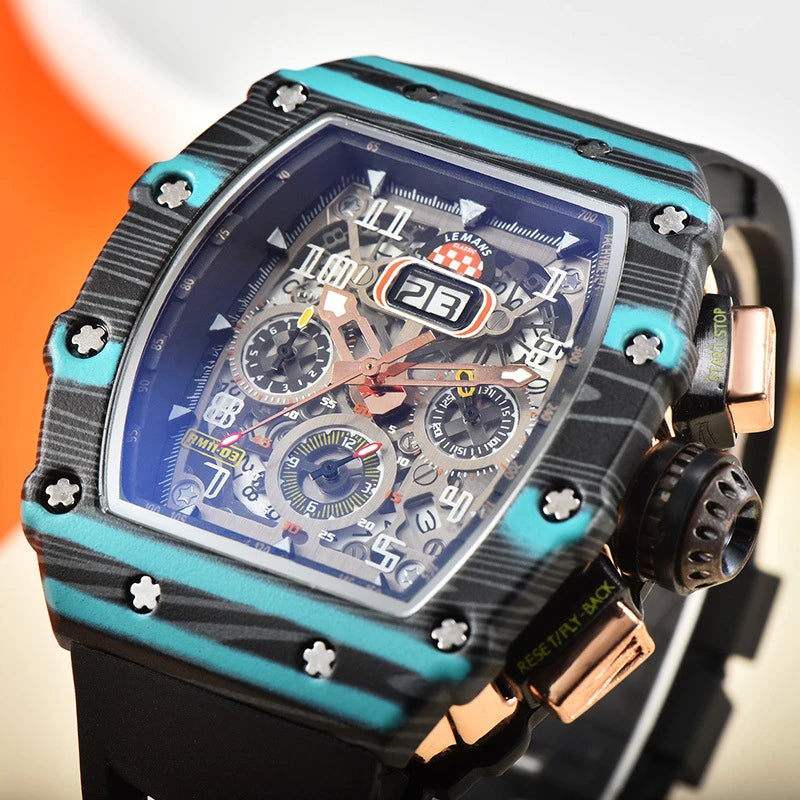 Nouvelle génération de montre de sport creuse, design professionnel, montre moderne, mécanisme sportif, mouvement à quartz, petits trois disques, montre artisanale