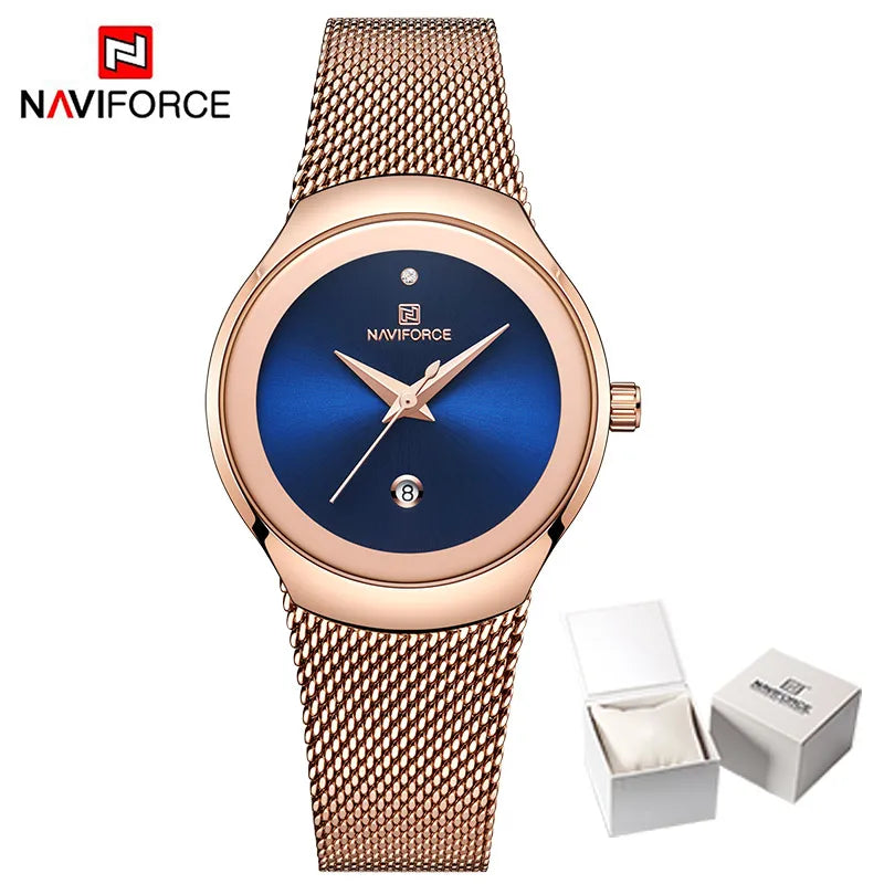 NAVIFORCE NF5004 Green Mesh Steel Date Analog Watch