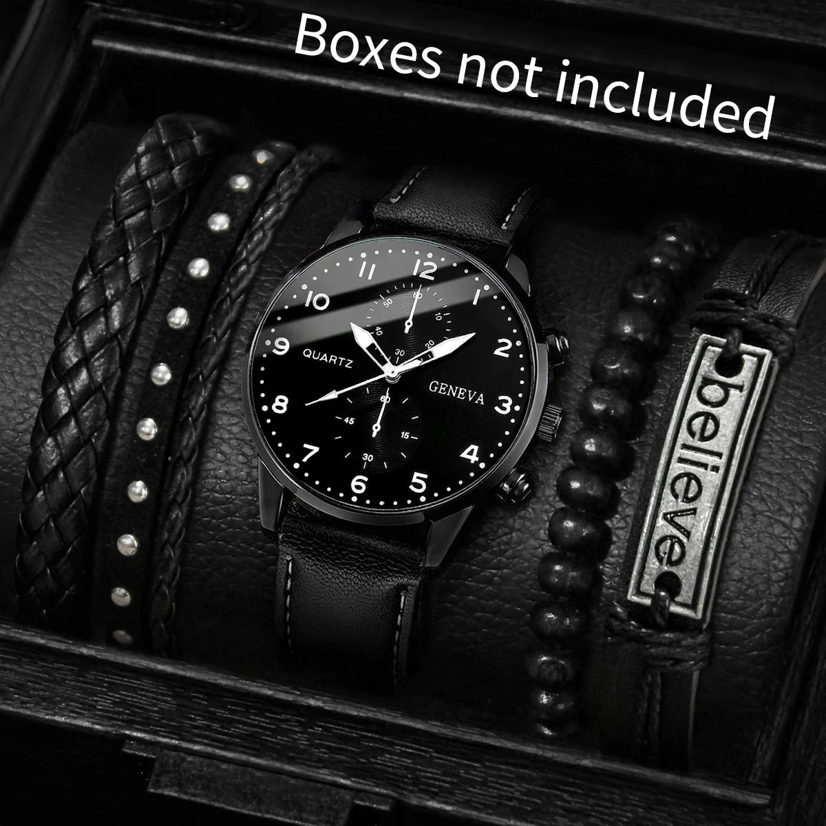 Lot de 5 montres-bracelets à quartz pour homme avec cadran arabe et bracelet en cuir (sans boîte)