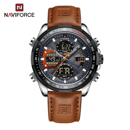 Nouvelles montres NAVIFORCE pour hommes en cuir montres-bracelets militaires de sport étanches à quartz chronographe masculin